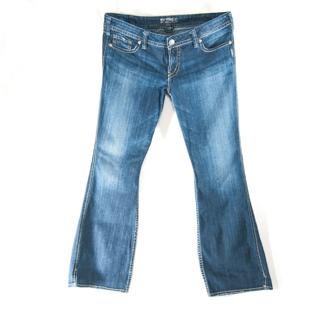 SILVER Jeans 34x33 Low Rise Western Glove Works Blue Denim Boot Flare